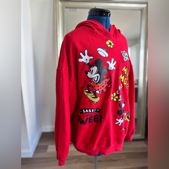 Disney 100 Mickey Minnie Graphic Hoodie Woman's Pullover Red Size XXL - Picture 3 of 7